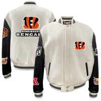 Куртка на кнопках Cincinnati Bengals Jeff Hamilton Wool & Leather Varsity - White