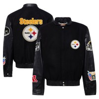 Pittsburgh Steelers Jeff Hamilton Black Wool & Leather Full-Snap Varsity Jacket