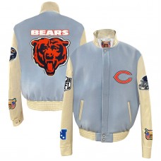 Chicago Bears Jeff Hamilton Wool & Leather Full-Snap Varsity Jacket - Light Blue
