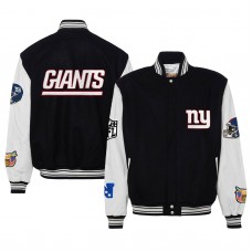 New York Giants Jeff Hamilton Black Wool & Leather Full-Snap Varsity Jacket New York Giants Jeff Hamilton Black Wool & Leather Full-Snap Varsity Jacket