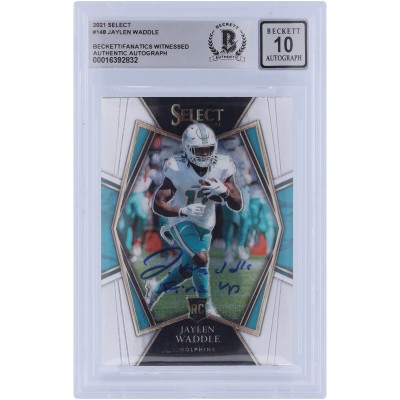 Jaylen Waddle Miami Dolphins Autographed 2021 Panini Select Premier Level #148 Beckett Fanatics Witnessed Authenticated 10 Rookie Card with Fins Up Inscription
