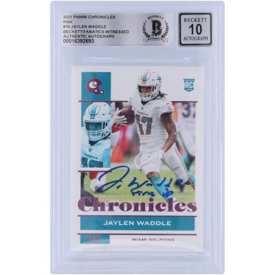 Jaylen Waddle Miami Dolphins Autographed 2021 Panini Chronicles Pink #76 Beckett Fanatics Witnessed Authenticated 10 Rookie Card with Fins Up Inscription