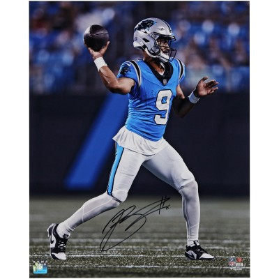 Bryce Young Carolina Panthers Autographed Fanatics Authentic 16 x 20 Vertical Passing in Blue Jersey Photograph