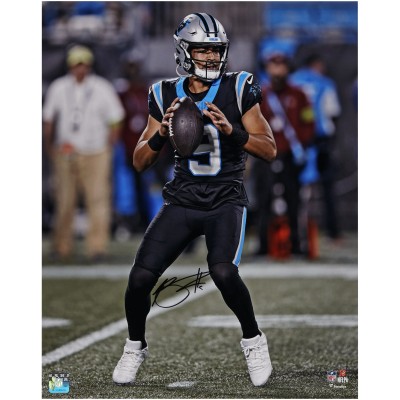 Bryce Young Carolina Panthers Autographed Fanatics Authentic 16 x 20 Vertical Passing in Black Jersey Photograph