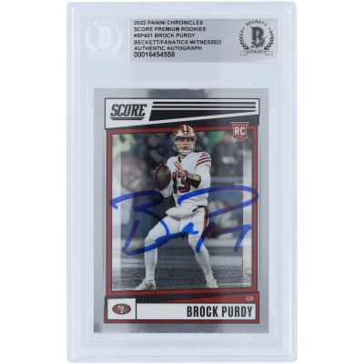Brock Purdy San Francisco 49ers Autographed 2022 Panini Chronicles Score Premium Rookies #SP-401 Beckett Fanatics Witnessed Authenticated Rookie Card