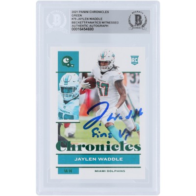 Jaylen Waddle Miami Dolphins Autographed 2021 Panini Chronicles Green #76 Beckett Fanatics Witnessed Authenticated Rookie Card with Fins Up Inscription