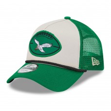 Бейсболка Philadelphia Eagles New Era 2024 Sideline Historic 9FORTY A-Frame Trucker - Stone/Kelly Green
