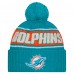 Шапка с помпоном Miami Dolphins New Era Aqua 2024 Sideline Cuffed Knit