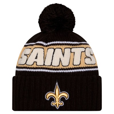 Шапка с помпоном New Orleans Saints New Era Black 2024 Sideline Cuffed Knit
