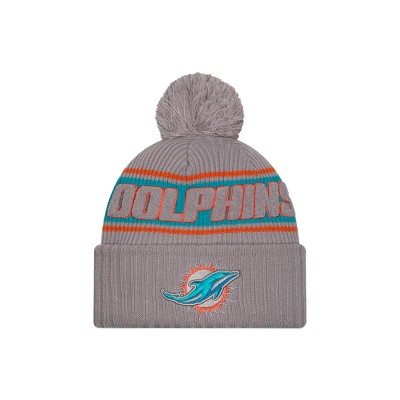 Шапка с помпоном Miami Dolphins New Era Gray 2024 Sideline Sport Cuffed Knit