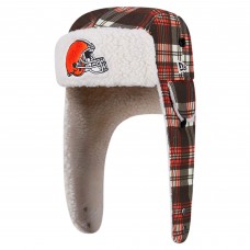 Cleveland Browns New Era Brown Sideline Plaid Sherpa Trapper Hat