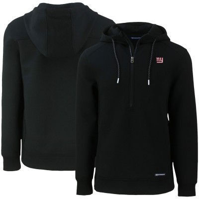 New York Giants Cutter & Buck Black Primary Mark Roam Eco Recycled Half-Zip Pullover Hoodie