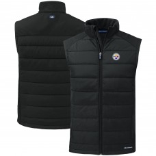 Pittsburgh Steelers Cutter & Buck Black Primary Mark Evoke PrimaLoft Hybrid Eco Softshell Recycled Full-Zip Vest