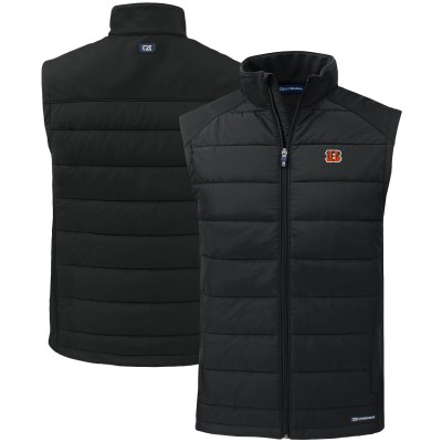 Cincinnati Bengals Cutter & Buck Black Primary Mark Evoke PrimaLoft Hybrid Eco Softshell Recycled Full-Zip Vest