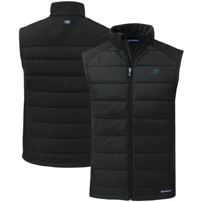 Carolina Panthers Cutter & Buck Black Primary Mark Evoke PrimaLoft Hybrid Eco Softshell Recycled Full-Zip Vest