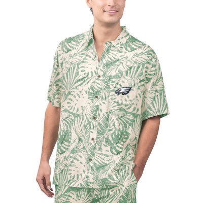 Рубашка с коротким рукавом Philadelphia Eagles Margaritaville Sand Washed Monstera Print Party - Tan