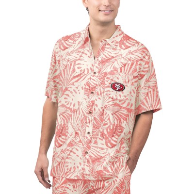 Рубашка с коротким рукавом San Francisco 49ers Margaritaville Sand Washed Monstera Print Party - Tan