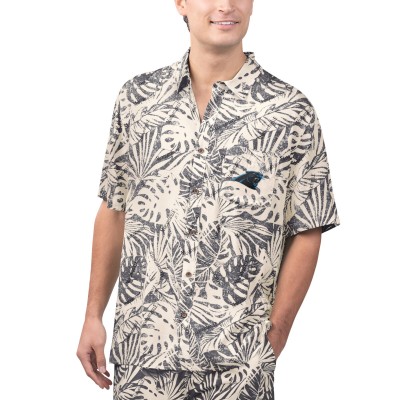 Рубашка с коротким рукавом Carolina Panthers Margaritaville Sand Washed Monstera Print Party - Tan