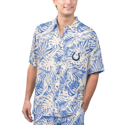 Рубашка с коротким рукавом Indianapolis Colts Margaritaville Sand Washed Monstera Print Party - Tan