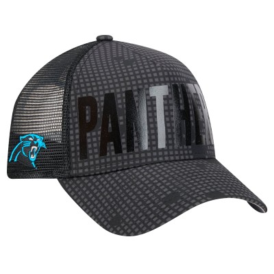Бейсболка Carolina Panthers New Era Black Midnight Ink Tonal Text A-Frame Trucker 9FORTY