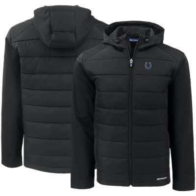 Indianapolis Colts Cutter & Buck Black Evoke PrimaLoft Hybrid Eco Softshell Recycled Full-Zip Hooded Jacket