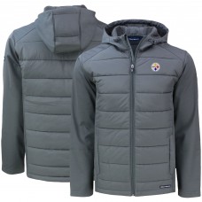 Pittsburgh Steelers Cutter & Buck Gray Evoke PrimaLoft Hybrid Eco Softshell Recycled Full-Zip Hooded Jacket
