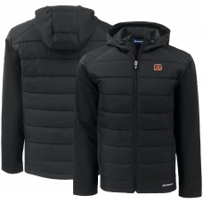 Cincinnati Bengals Cutter & Buck Black Evoke PrimaLoft Hybrid Eco Softshell Recycled Full-Zip Hooded Jacket