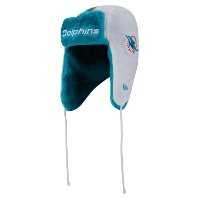 Miami Dolphins New Era White Helmet Head Trapper Knit Hat