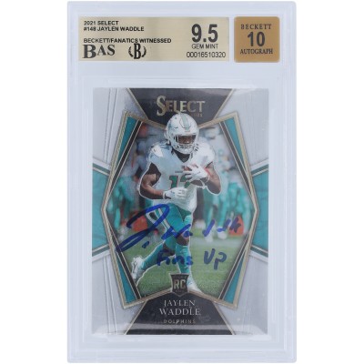 Jaylen Waddle Miami Dolphins Autographed 2021 Panini Select #148 Beckett Fanatics Witnessed Authenticated 9.5/10 Rookie Card with Fins Up Inscription