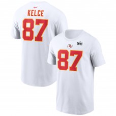 Футболка Travis Kelce Kansas City Chiefs Nike Super Bowl LVIII Patch Player Name &amp; Number- White
