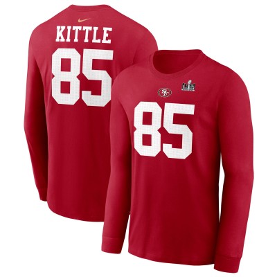 Футболка с длинным рукавом George Kittle San Francisco 49ers Nike Super Bowl LVIII Patch Player Name & Number - Scarlet
