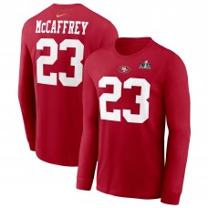 Футболка с длинным рукавом Christian McCaffrey San Francisco 49ers Nike Super Bowl LVIII Patch Player Name & Number - Scarlet