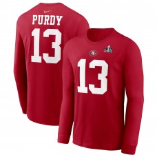 Футболка с длинным рукавом Brock Purdy San Francisco 49ers Nike Super Bowl LVIII Patch Player Name & Number - Scarlet