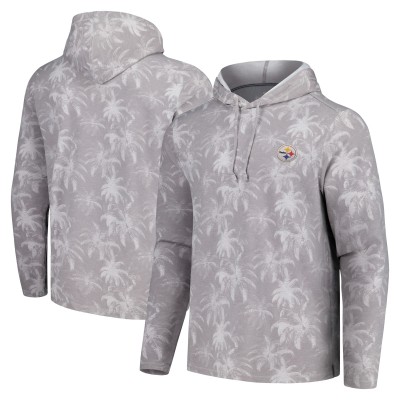 Pittsburgh Steelers Tommy Bahama Gray Palm Frenzy Hoodie Long Sleeve T-Shirt