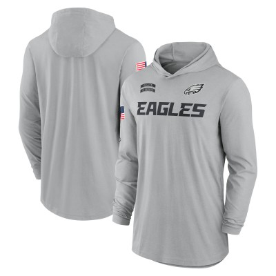 Футболка с длинным рукавом с капюшоном Philadelphia Eagles Nike 2024 Salute to Service Lightweight Performance - Gray