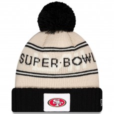Шапка с помпоном San Francisco 49ers New Era Super Bowl LVIII Cuffed Knit - Cream/Black