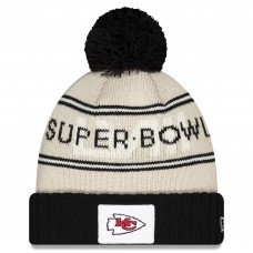 Шапка с помпоном Kansas City Chiefs New Era Super Bowl LVIII Cuffed Knit - Cream/Black