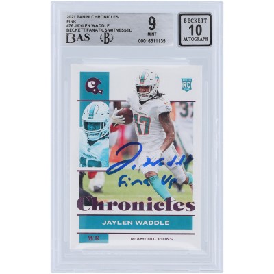 Jaylen Waddle Miami Dolphins Autographed 2021 Panini Chronicles Pink #76 Beckett Fanatics Witnessed Authenticated 9/10 Rookie Card with Fins Up Inscription