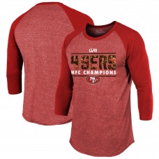 Футболка с рукавом 3/4 San Francisco 49ers Majestic Threads 2023 NFC Champions Tri-Blend Raglan - Scarlet