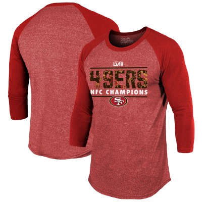 Футболка с рукавом 3/4 San Francisco 49ers Majestic Threads 2023 NFC Champions Tri-Blend Raglan - Scarlet