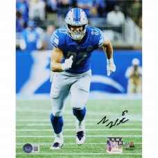 Sam LaPorta Detroit Lions Autographed Fanatics Authentic 8 x 10 Running Route in Blue Jersey Photograph