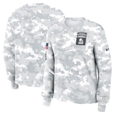 Футболка с длинным рукавом Женская Cleveland Browns Nike Arctic Camo 2024 Salute To Service Dri-FIT