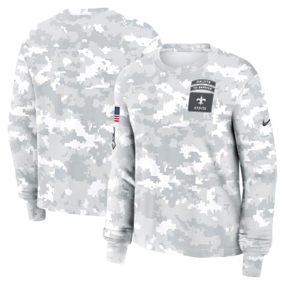 Футболка с длинным рукавом Женская New Orleans Saints Nike Arctic Camo 2024 Salute To Service Dri-FIT