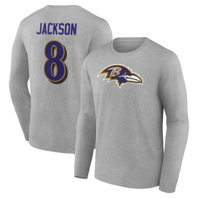 Футболка с длинным рукавом Lamar Jackson Baltimore Ravens Icon Player Name & Number - Gray