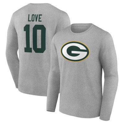 Футболка с длинным рукавом Green Bay Packers Jordan Love Gray Icon Player Name & Number