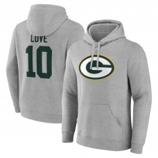Толстовка Jordan Love Green Bay Packers Icon Player Name & Number - Gray