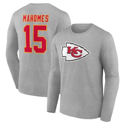 Футболка с длинным рукавом Patrick Mahomes Kansas City Chiefs Icon Player Name & Number - Gray
