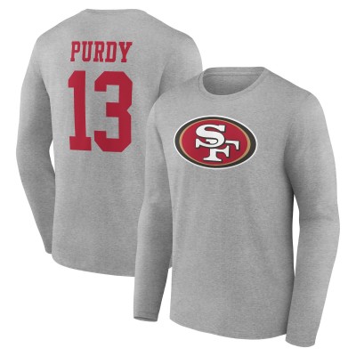Футболка с длинным рукавом Brock Purdy San Francisco 49ers Icon Player Name & Number - Gray