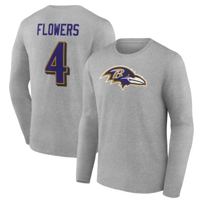 Футболка с длинным рукавом Zay Flowers Baltimore Ravens Icon Player Name & Number - Gray