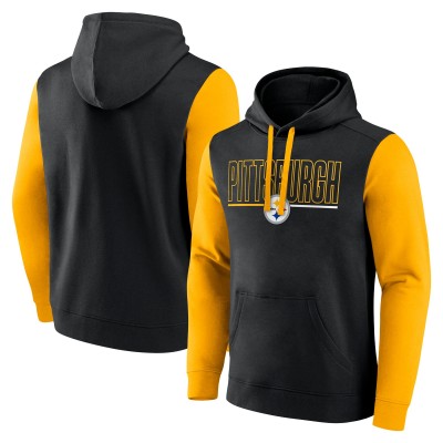 Pittsburgh Steelers Fanatics Black/Gold Outline Pullover Hoodie
